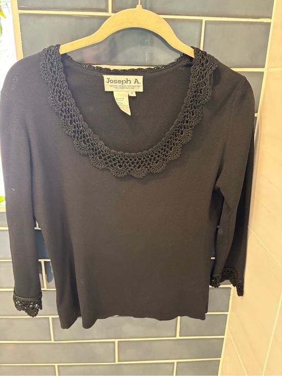 Joseph Tops - Joseph Black Long Sleeve Top with Crochet Trim